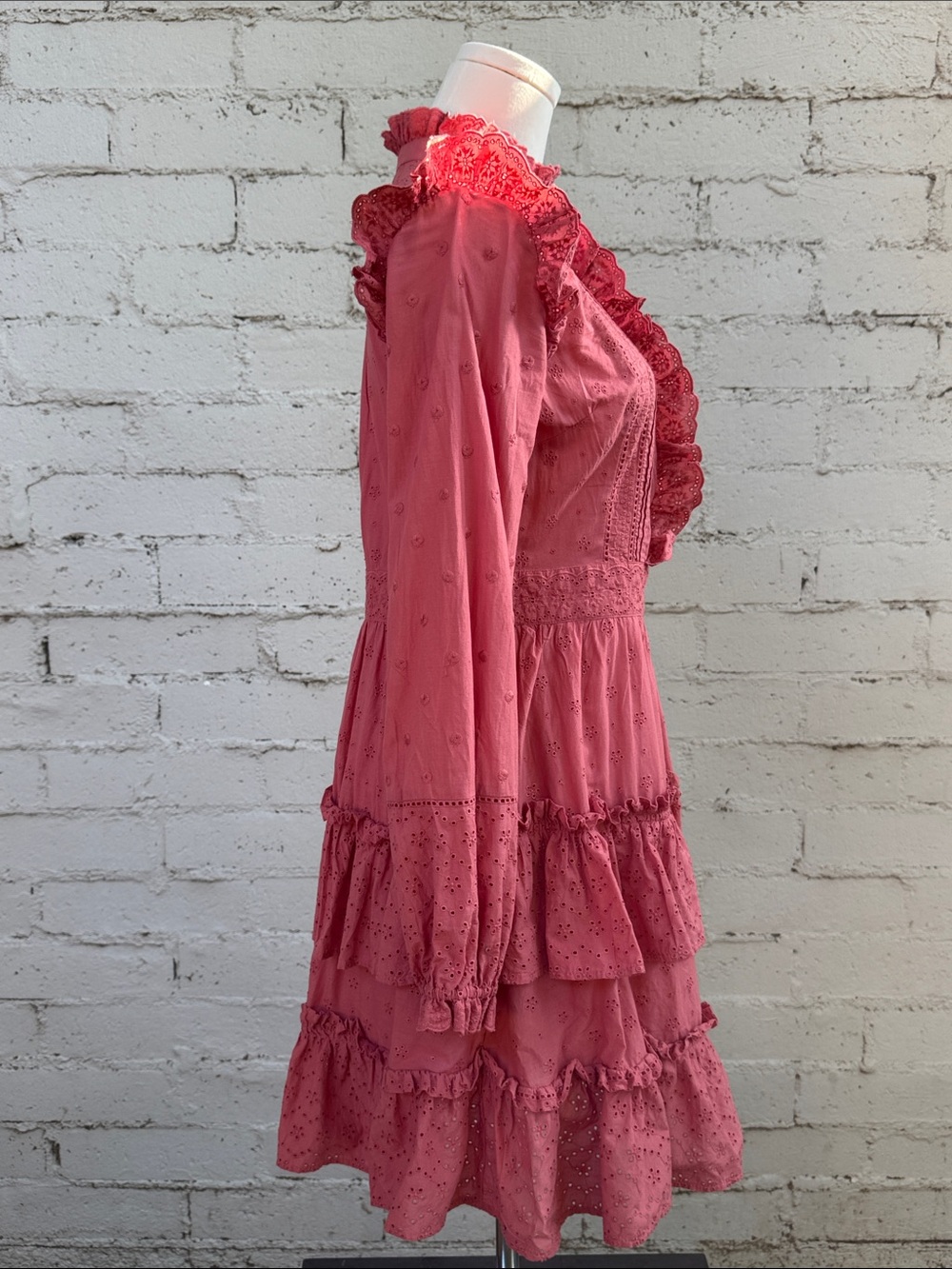 Boden Mixed Broderie Shirt Dress Dusty Red Pink Size 4 - Picture 7 of 16